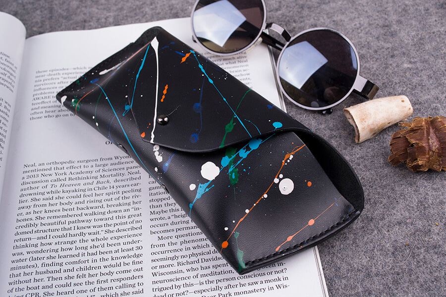 Genuine Leather Splatter Sunglasses Case 