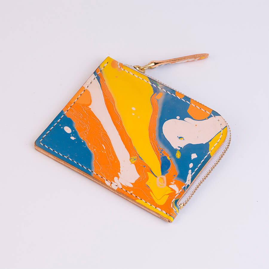 Genuine Leather Marble Short Zip Wallet 