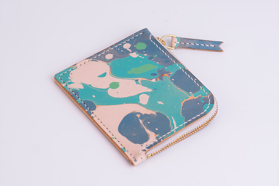 Genuine Leather Marble Short Zip Wallet 