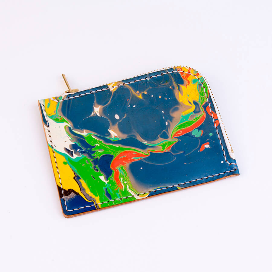 Genuine Leather Marble Short Zip Wallet 