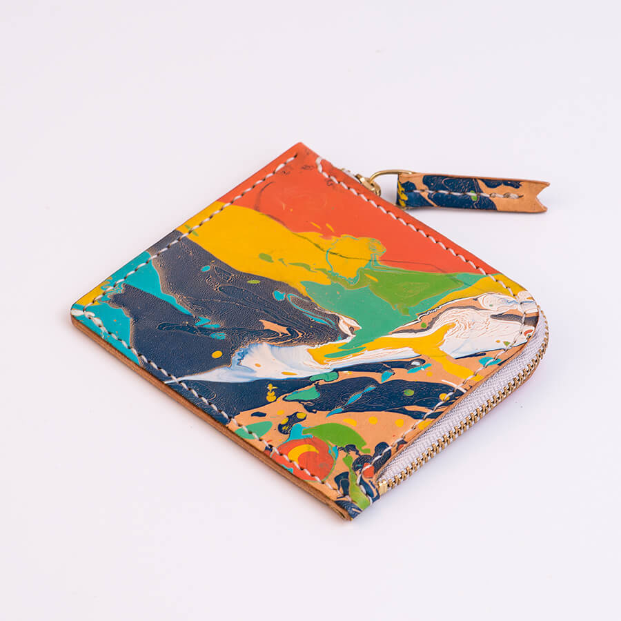 Genuine Leather Marble Short Zip Wallet 