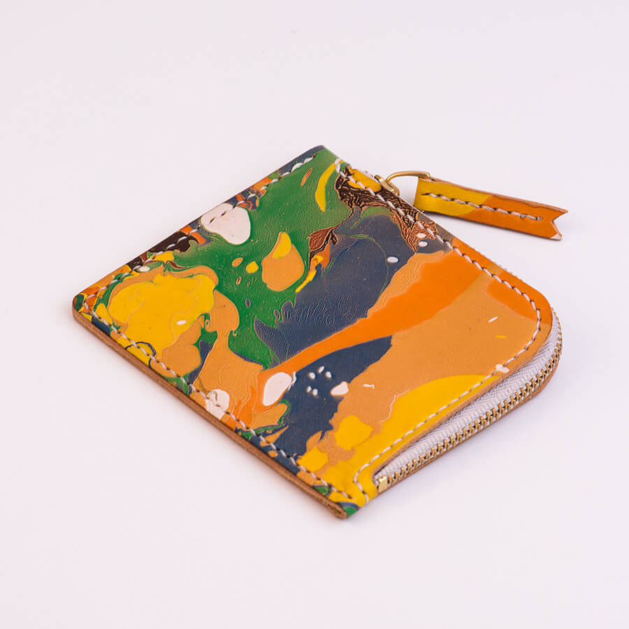 Genuine Leather Marble Short Zip Wallet 