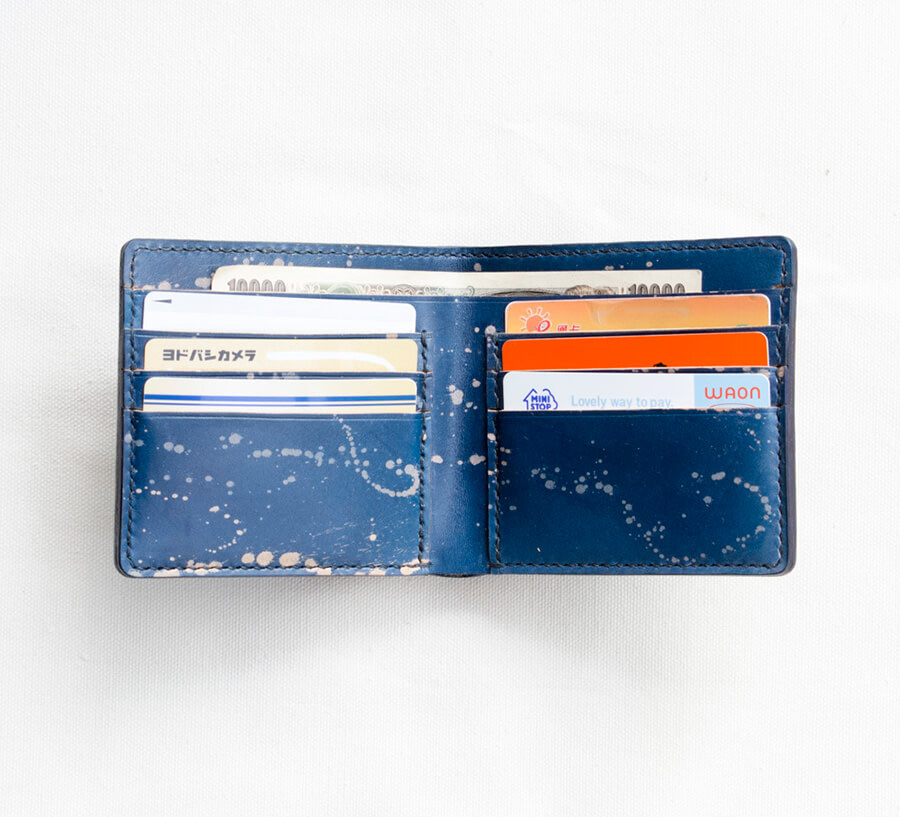 Genuine Leather Splatter Short Bifold Wallet 